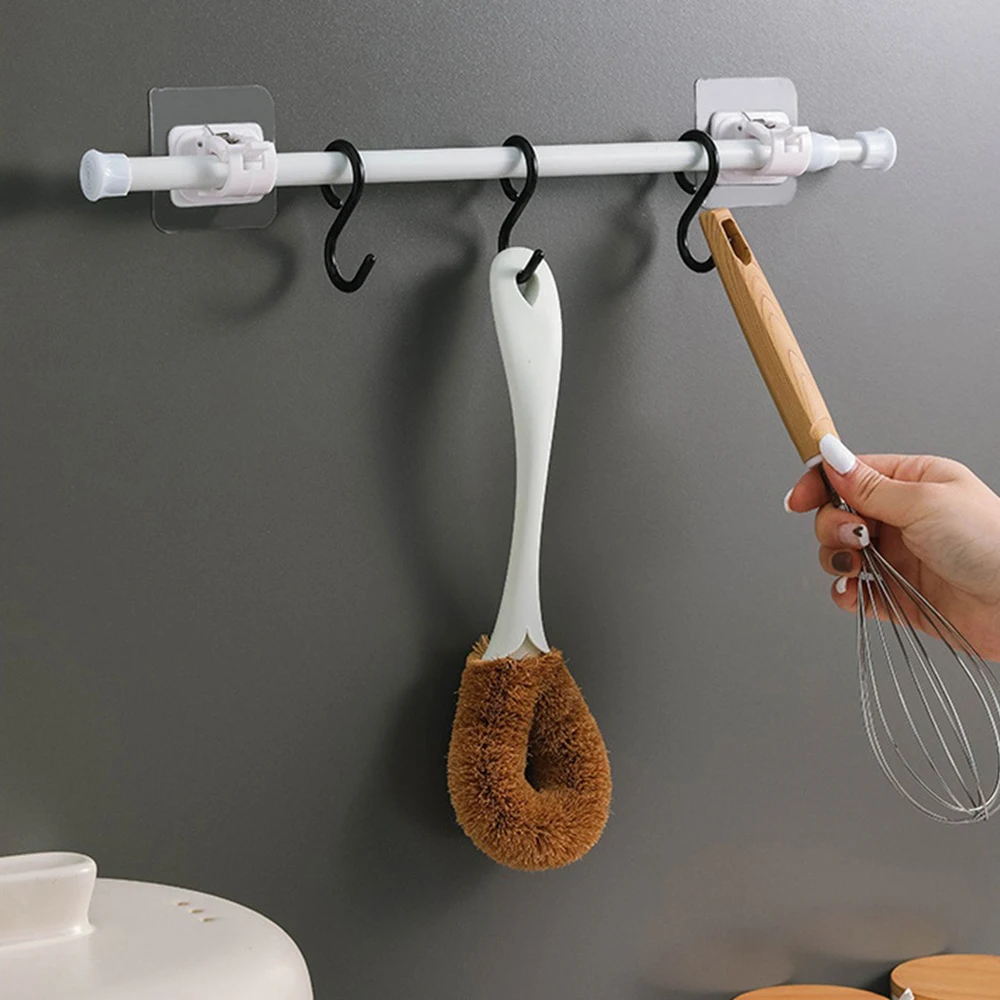 

1/2pcs Curtain Rod Holder Clamp Hooks Adhesive Wall Curtain Fixed Clip Nail-Free Adjustable Bracket Holders Hanging Rack Hook