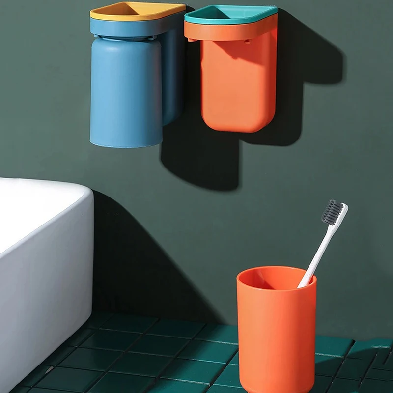 Ensemble de rangement mural pour flacons de bain de bouche, brosses à dents et gobelets, sans perçage - Accessoires de salle de bain_voghion.com