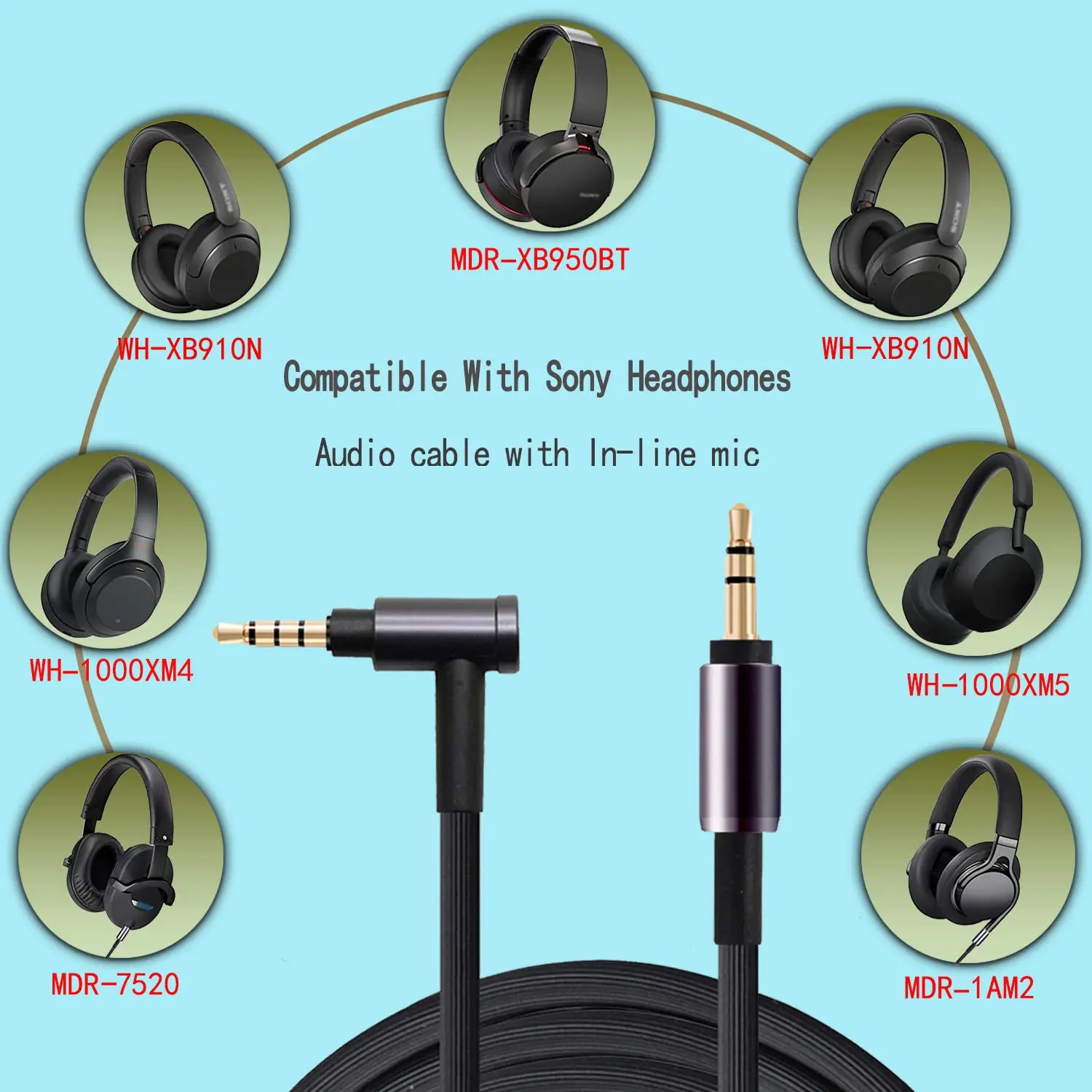 Mic Cable for Audio-Technica ATH-M20xBT M20xBT ATH-S220BT ATH-WS660BT Headphones Universal Microphone Remote Cords Wire
