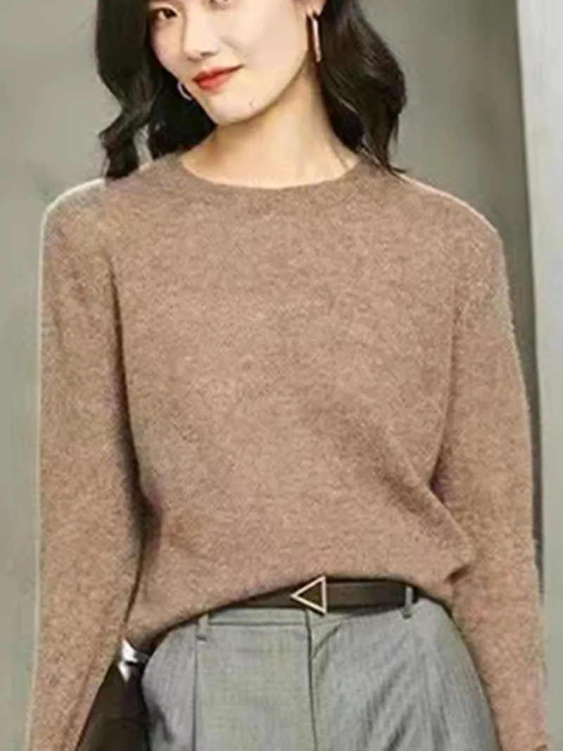 

Autumn 2022 Women Simple Loose Solid Color O-Neck Sweater Long Sleeve Ladies Jumper