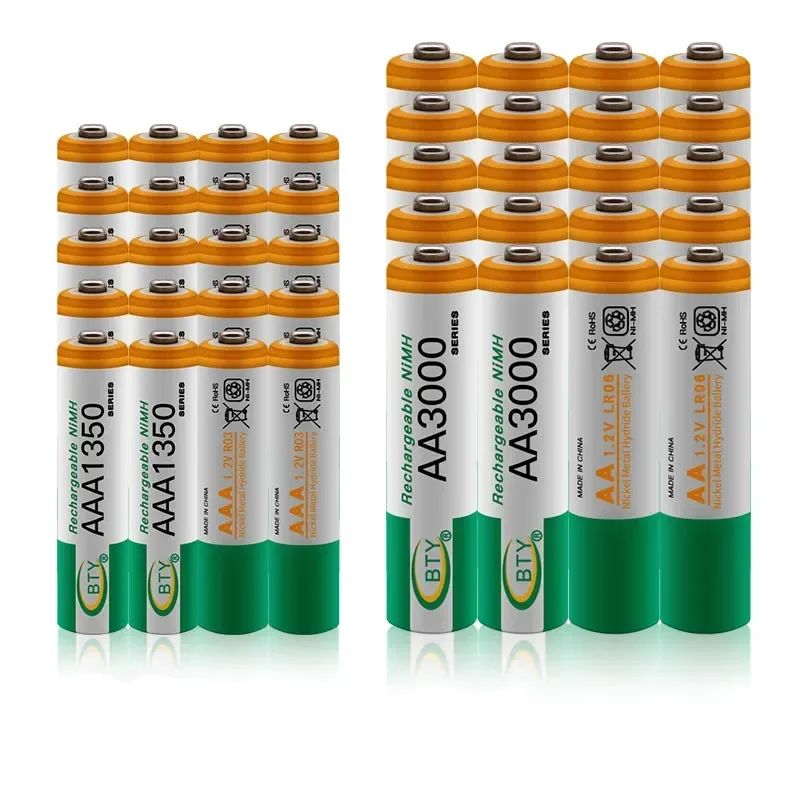 

100% New 1.2V AA 3000mAh NI-MH Rechargeable Batteries+AAA battery 1350 mAh Rechageable 1.2 V AAA
