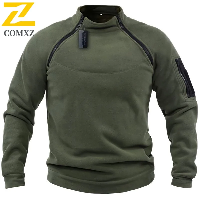 Men Outdoor Sweatshirt Spring Hunting Style Thermal Breathable Side Zipper Fleece Pullover Warm Training Hoodie Trekking Top
