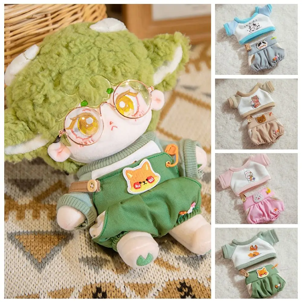 

20cm Cotton Doll Cloth Animal Hoodie Suspender Pants Changing Dressing Game Cotton Doll Cloth Accessories