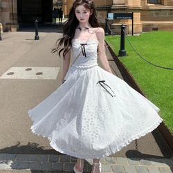 Fashions Two Piece Sets Women 2024 Korean Elegant Summer New Sweet Sleeveless Crop Top Casual Long Skirt Female Clothing Suit