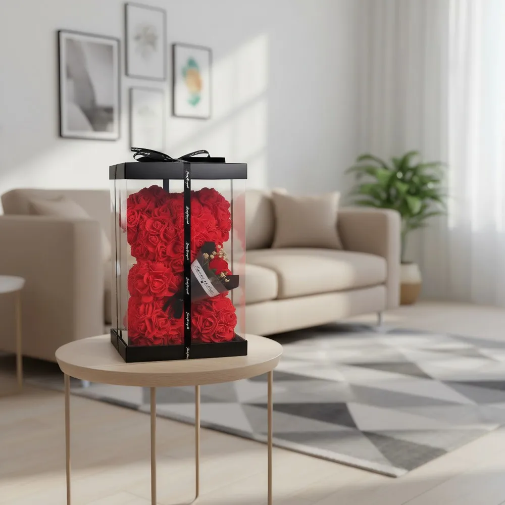 25cm Rosenbär mit künstlichem Schaumstoffblumenstrauß Romantisches Geschenk für Valentinstag und Jahrestage Keine Box enthalten – Detail 14