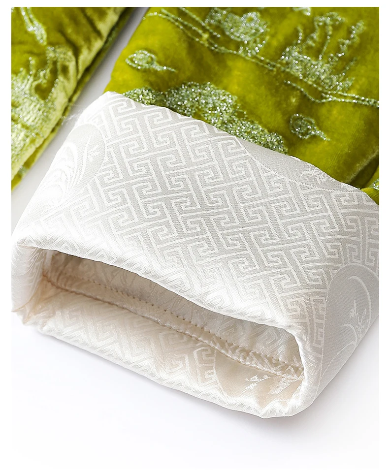Winter Green High end Silk+Velvet Cotton Clothes Women's Retro Chinese Style Silver Thread Embroidered New Cotton Jackets S-XL