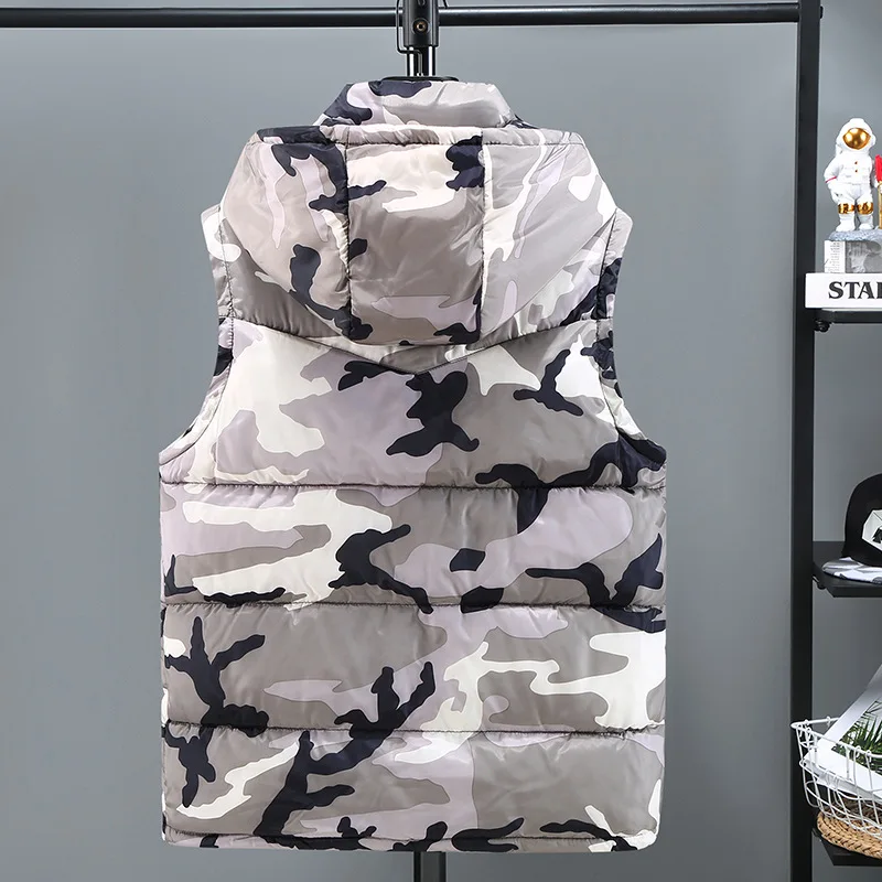 ZOZOWANG Men Autumn and Winter High Quality men's Vest Jackets Hooded Coat Camouflage Cotton Padded Winter Waistcoat for Men