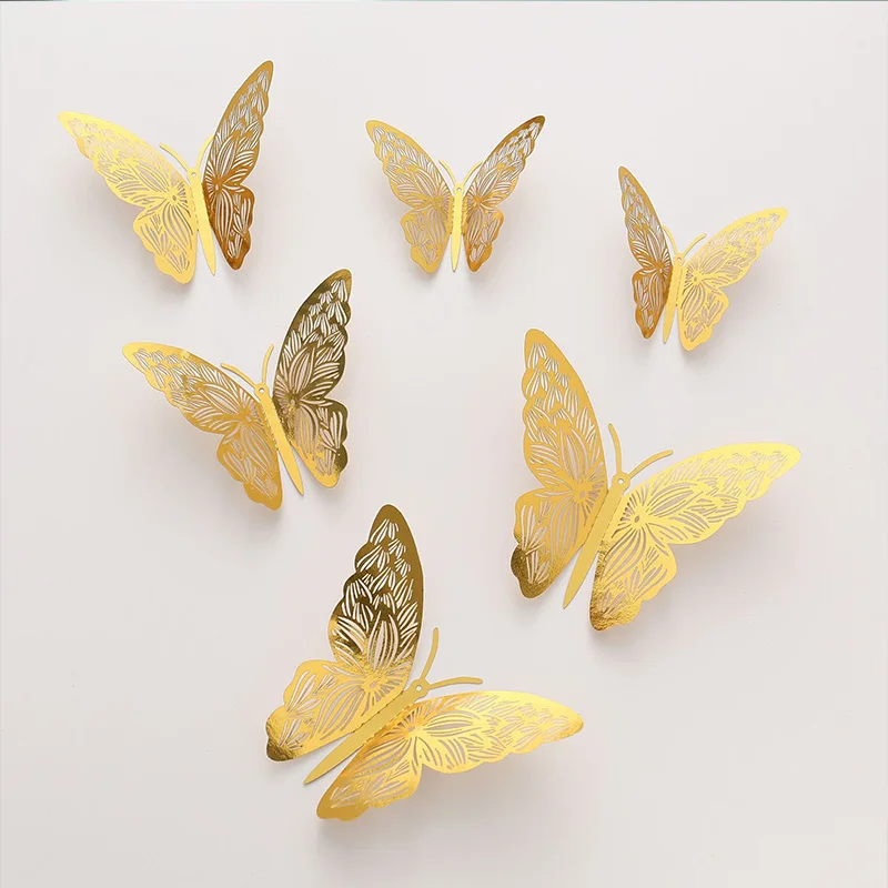 Cake Topper Butterfly Cake Toppers 12pcs Happy Birthday Stickers 3D Wall Stiker Wedding Crafts Party Kids Gift