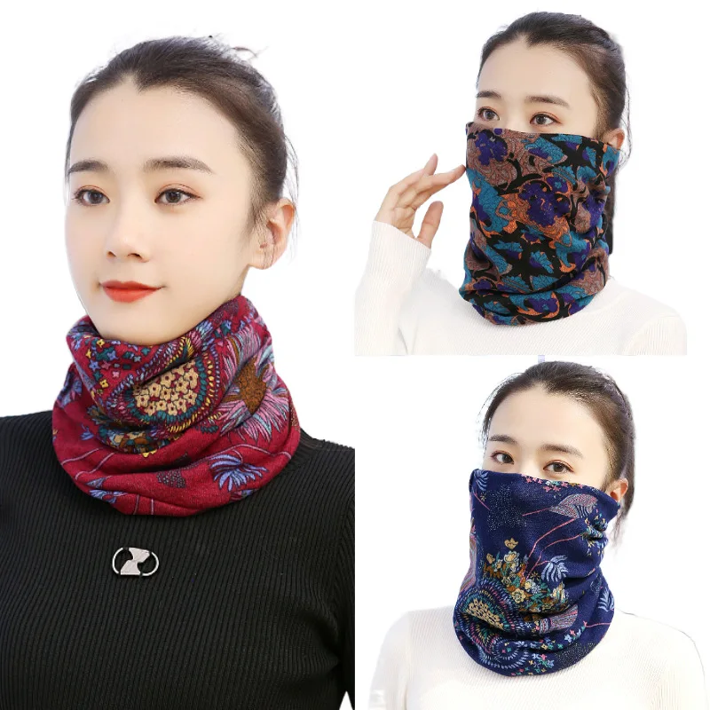Fashion Double Used Women Warm Floral Beanies Skullies For Female Casual Soft Cotton Bonnet Scarf Hip Hop Girls Dance Gorras