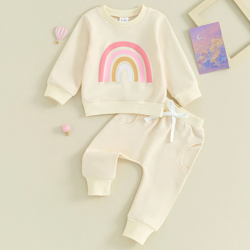 

Geagodelia 2 шт. осенние наряды для маленьких девочек с длинным рукавом и радужным принтом детской одежды пуловер свитшоты