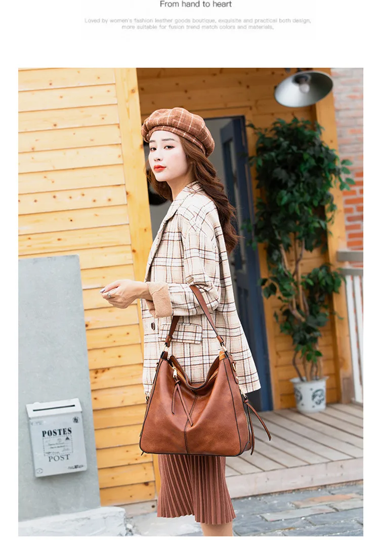 Frauen Handtaschen Hobos Tote Tasche Weiche Pu Leder Retro Designer Große Kapazität Casual Damen Schulter Umhängetasche – Detail 5