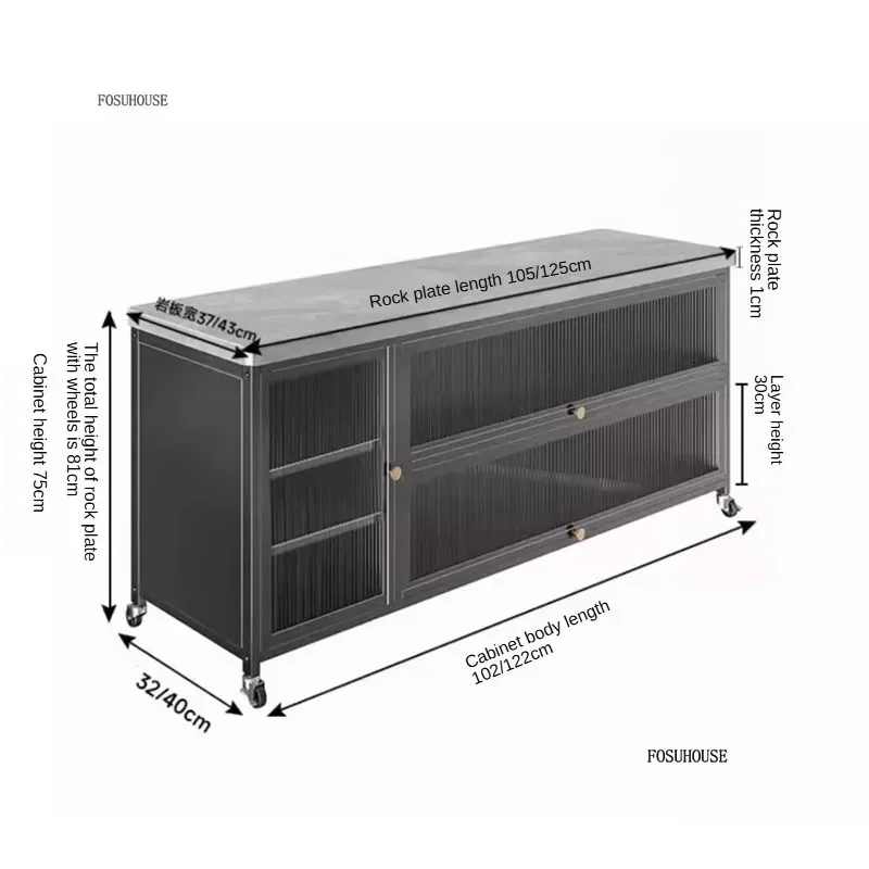 Modern Kitchen Cabinets Home Storage Cabinet Multi-function Kitchen Furniture Storage Cabinets Wheels Microwave Oven