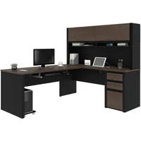 Connexion 72W L-Shaped Desk with Hutch and Pedestal in Antigua & Black 1