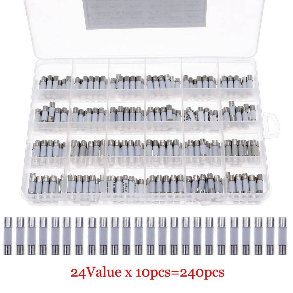 Fusível cerâmico rápido do sopro, 250V, 0.1A, 0.25A, 0.5A, 1A, 2A, 2.5A, 3A, 3.15A, 4A, 5A, 6A, 6.3A, 8A, 10A, 15A, 16A, 20A, 30A, 5x 20mm