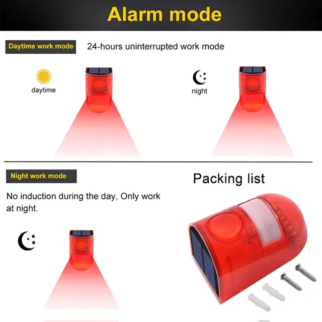 Solar Strobe Light Alarm Motion Sensor Outdoor Sound Alarm Siren 129db Security Alarm Light IP65 Waterproof 3