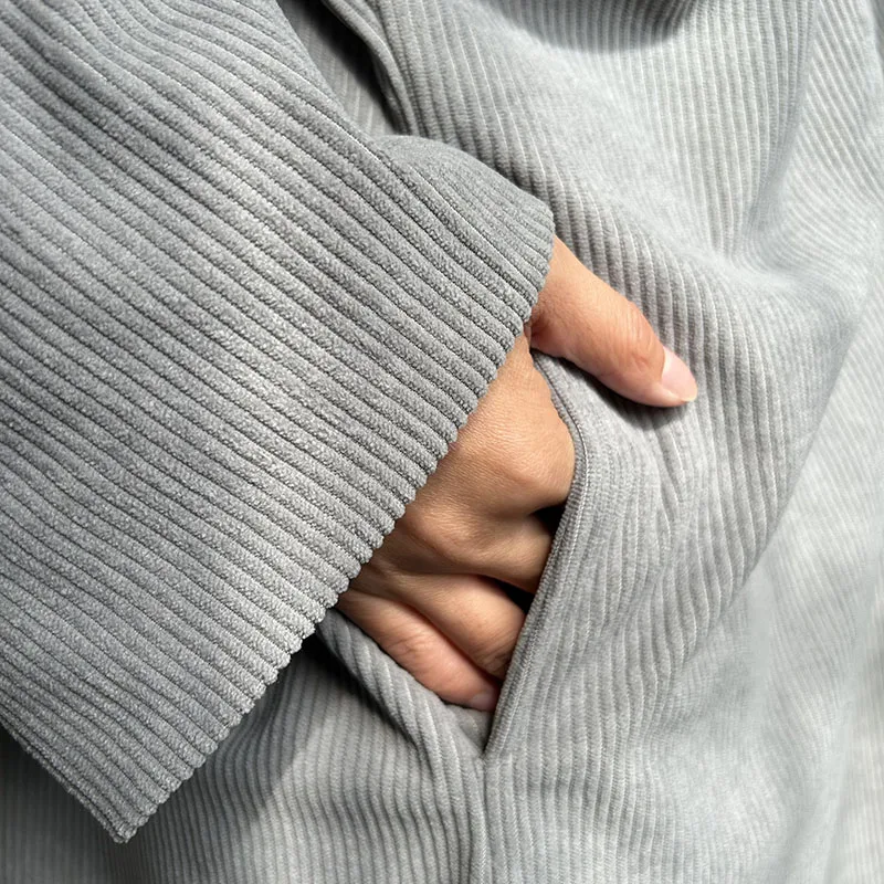 Corduroy Open Abaya Coats Winter Front With Button Side Pockets Thick Warm Muslim Women Dress EID Ramadan Islamic Clothing