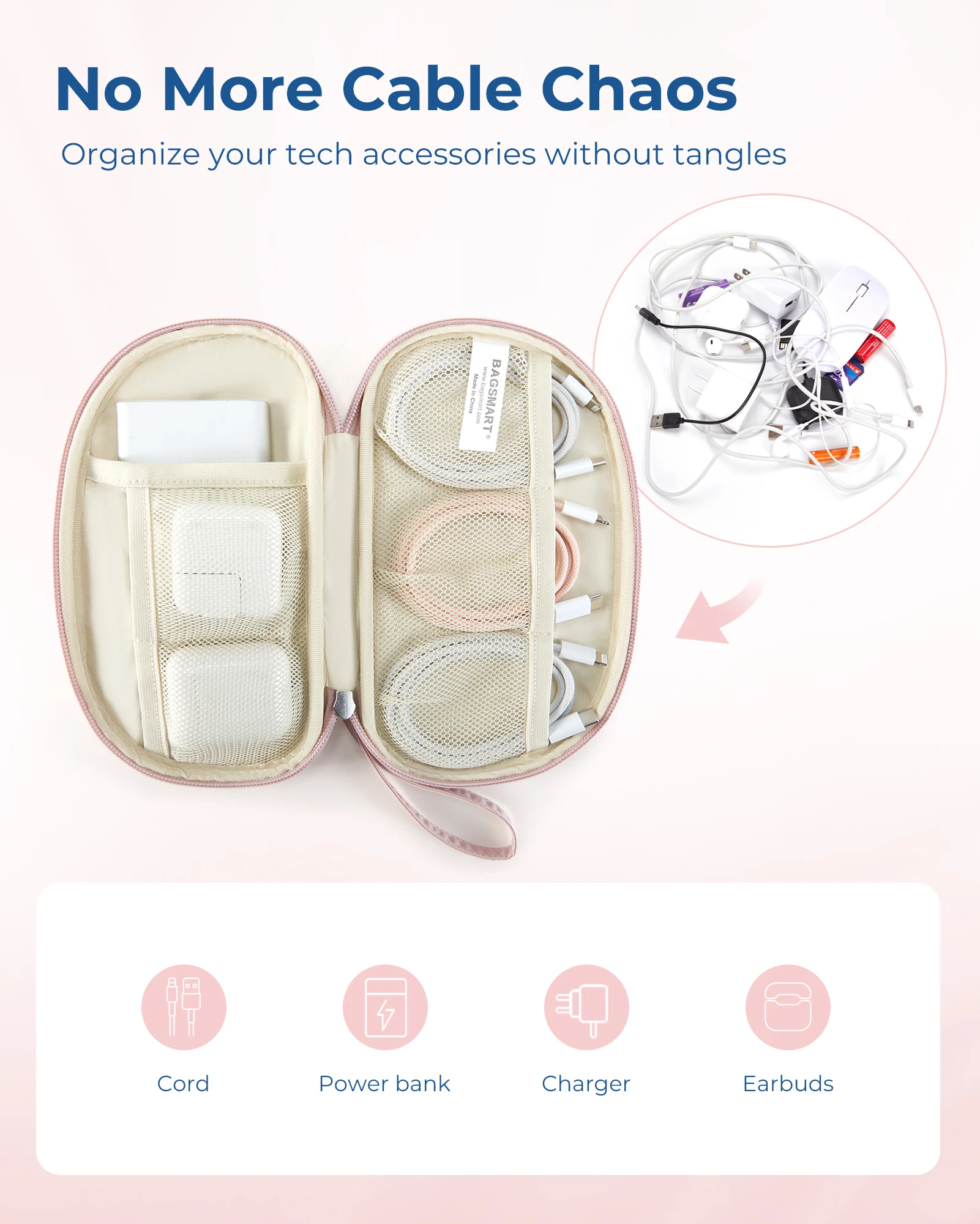 BAGSMART Travel Cable Bag Compact Tech Electronic Organizer Travel Case Essentials for Charger Cable Phone Flash drive - 2
