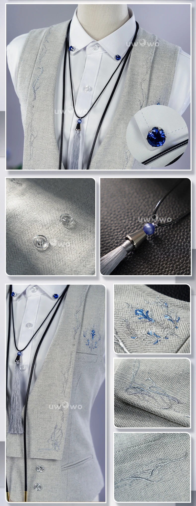 Xavier Cosplay Game Love and Deepspace Lightseeker Silvery Polyphony Suit Vest Costume 4