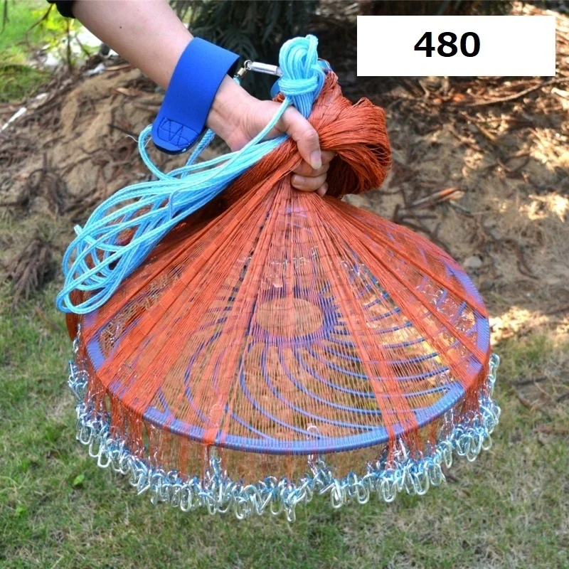 New Upgraded Fishing Net 4.2M-7.2M Small Mesh Hole Weighted New Style Steel  Chain Sinkers Hand Cast Fishing Net Fishing Tools