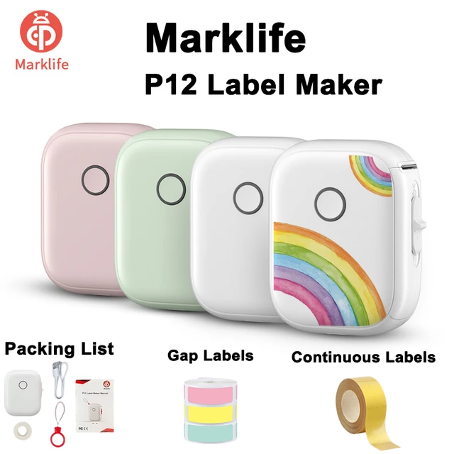 Marklife P12 Label Maker Machine With Tape Portable Bluetooth Continuous Label  Thermal Sticker Mini 2d Printer For iOS Android - AliExpress