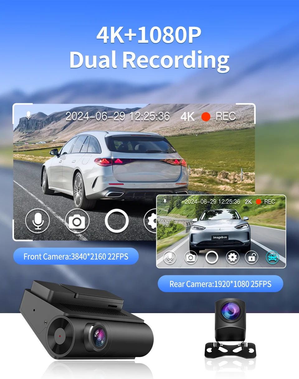 Imagebon Q3 3-Zoll 4K+1080P UHD ADAS Mini-Dashcam mit Nachtsicht, Dual-Aufnahme, 24-Stunden-Parküberwachung, GPS, WLAN, Auto-DVR – Detail 2