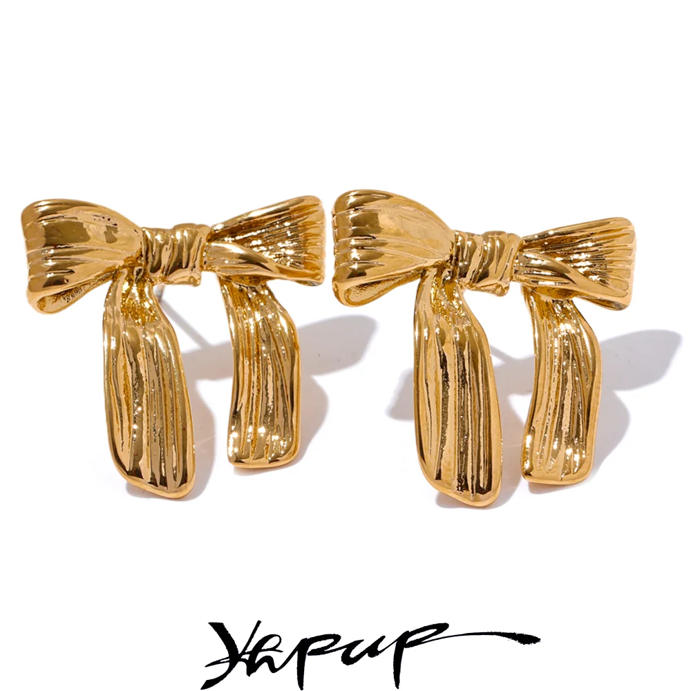 Yhpup Fashion 316L Stainless Steel Metal Bowknot Bow Stud Earrings 1