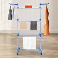 Clothes Drying Rack Folding Clothes Rail 4-tier Clothes Horses Rack Stainless Steel Laundry Garment Dryer Stand W/ 2 Side Wings 1