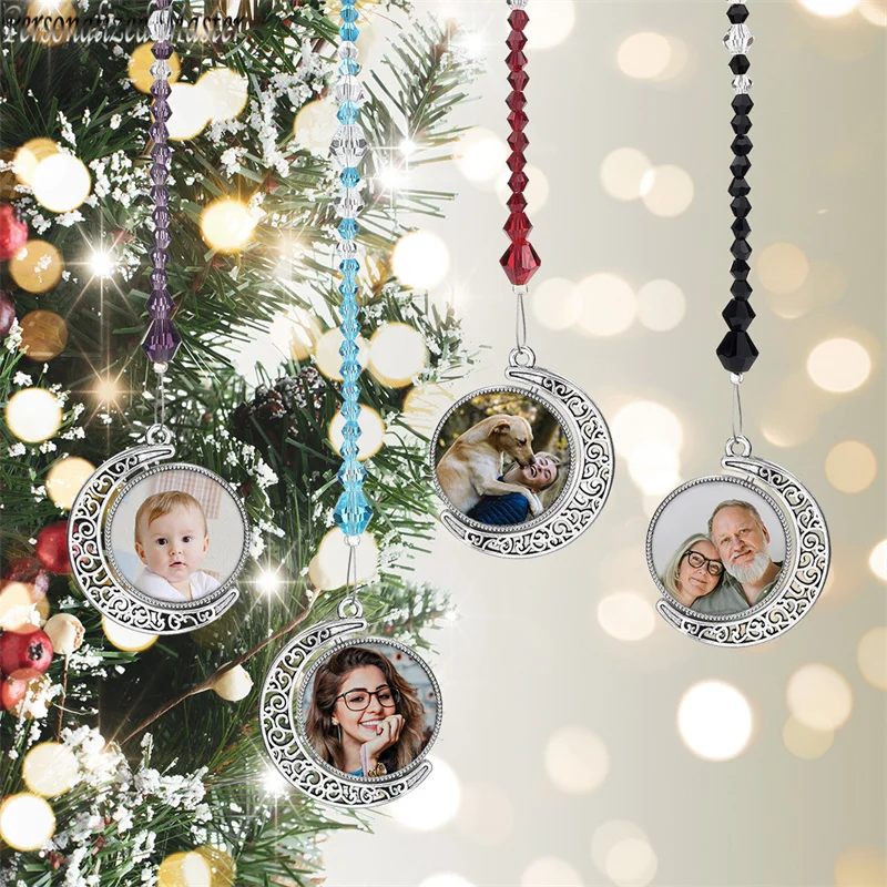 

Personalized Master Custom Photo Moon Ornaments Car Hanging Ornament Double Sided Engraving Picture Lovers Friends Family Gift