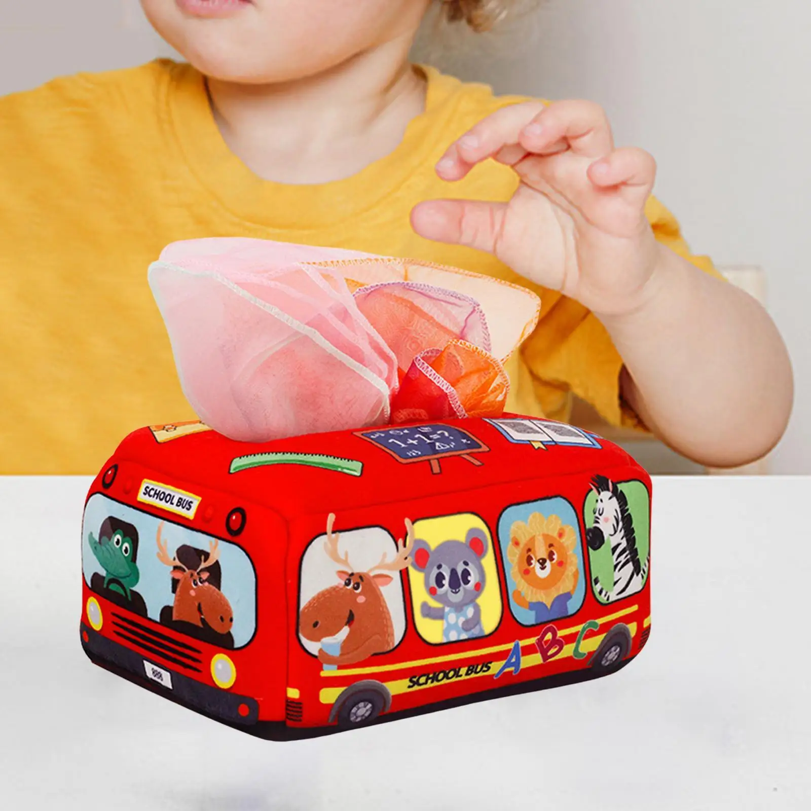 Infant Tissue Box Toy with 10 Colorful Scarves for 1-2 Year Montessori Toy