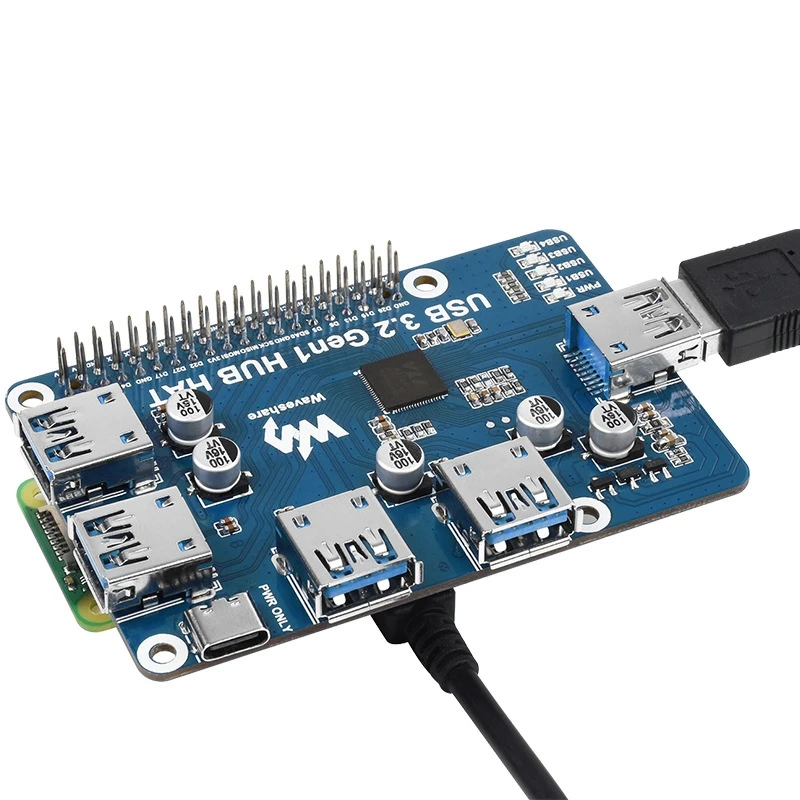 Waveshare USB 3.2 Gen1 HUB HAT 4-Channel USB 3.0 Expansion Port Driver-Free Plug&Play for Raspberry Pi 4B 3B+ 3B 2B Zero W WH