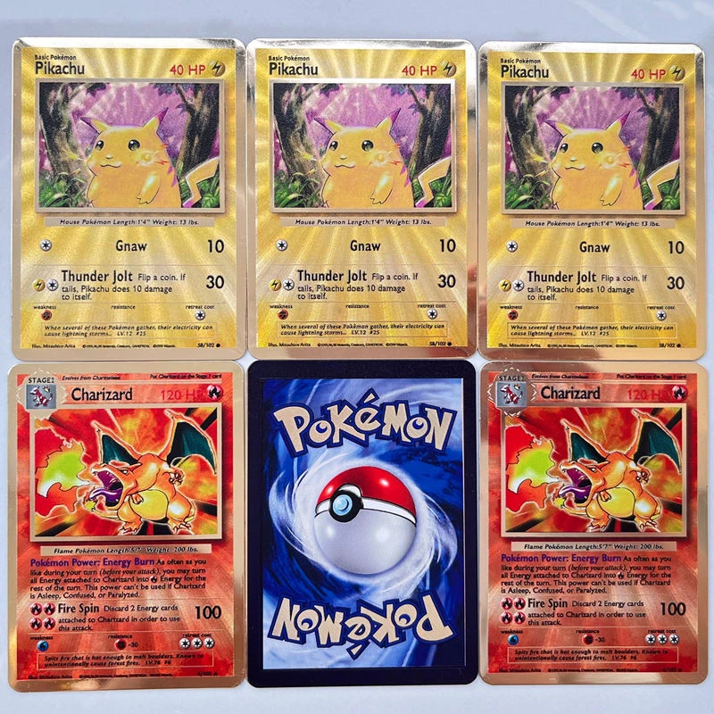 Pokemon Cards Pikachu 25th Golden Metal Card Charizard Anime Diy Battle Games Playing Cards Collection Christmas Gift Kids Toys Game Collection Cards Aliexpress