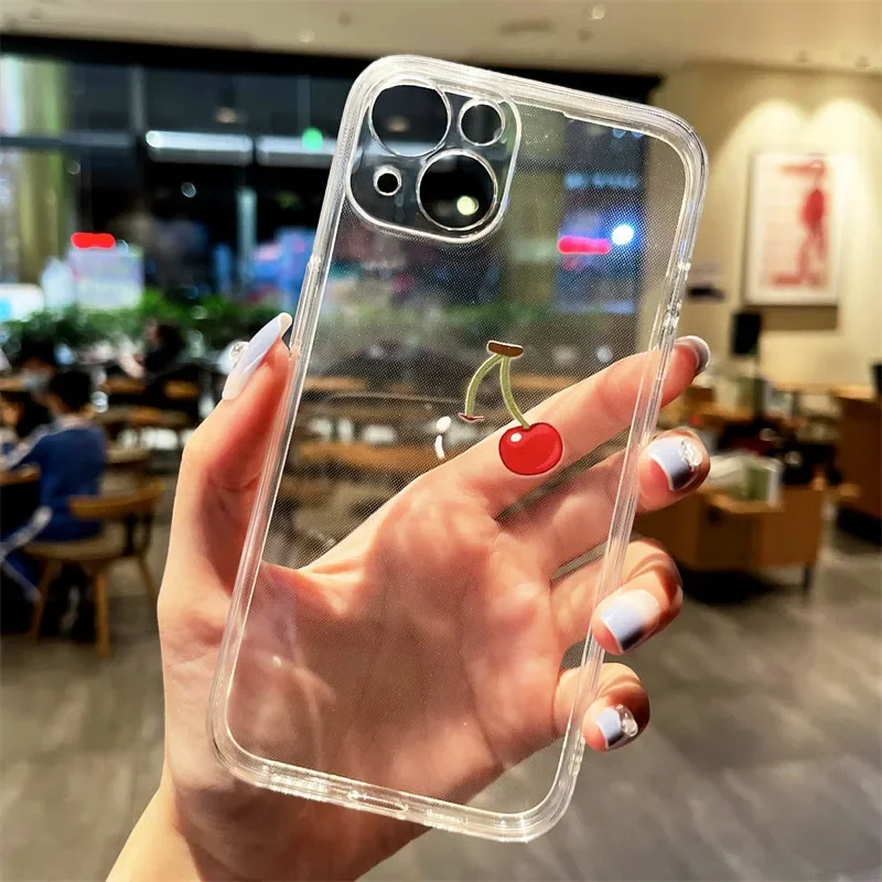 Playful Cherry Transparent Shockproof Phone Case - Soft, Durable, and Stylish Cover