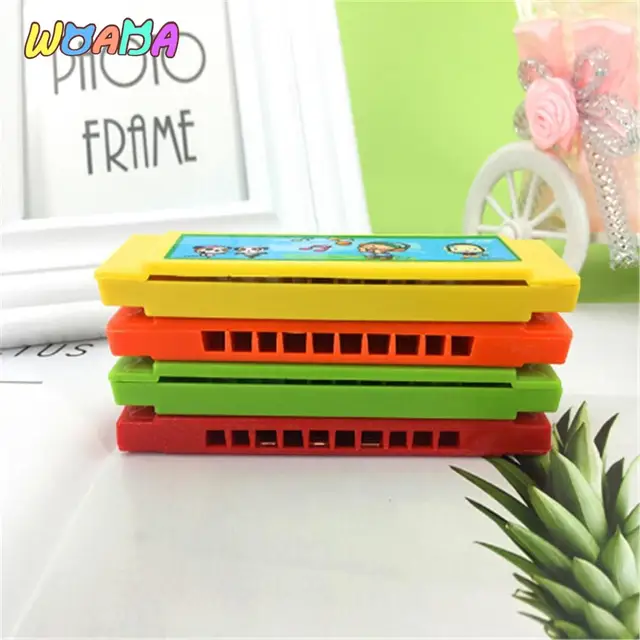 Kids Early Educational Music Learning Toy Wood Plastic Harmonica Fun Double Row 16 Holes Musical Toy Harmonica Random Color 3