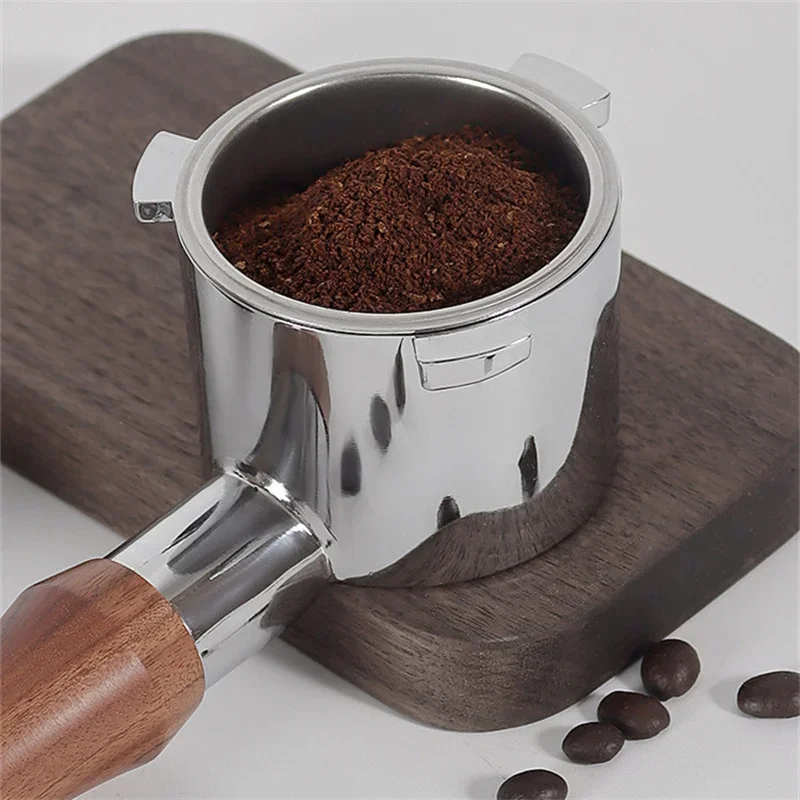 Porte-filtre 51mm Sans Fond Pour De'Longhi La Specialista - Acier Inoxydable Avec Poignée Noyer - 2 Tasses