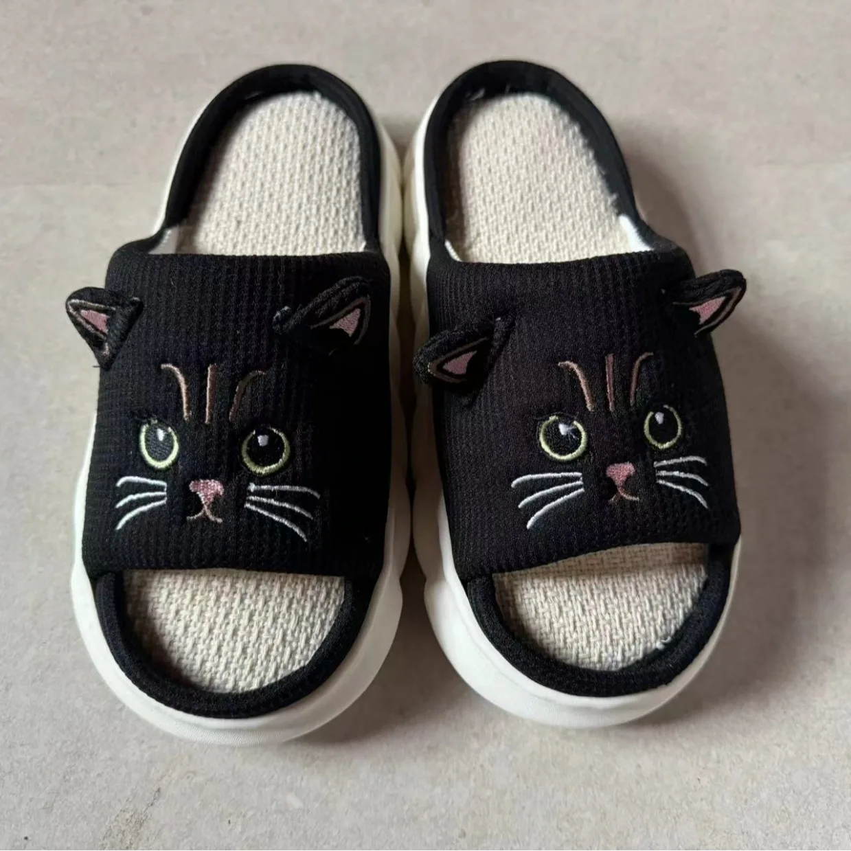 Smile 2024 Summer New Non-slip Breathable Sweat-absorbing Linen Slippers Women Thick-soled Four-season Cotton And Linen Slippers 2