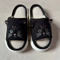 Smile 2024 Summer New Non-slip Breathable Sweat-absorbing Linen Slippers Women Thick-soled Four-season Cotton And Linen Slippers 2