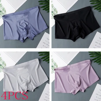 4 Pcs/Lot Men's Ice Silk Sexy Seamless Ultra-thin Boxer Briefs Shorts Underwear Underpants Male Breathable Panties 1
