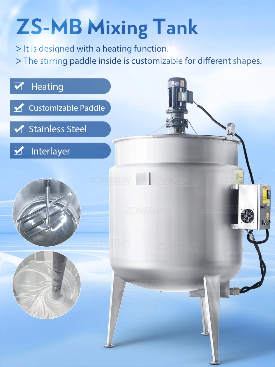 ZONEPACK Stainless Steel Liquid Paste Heating & Mixing Tank ZS-MB1000L