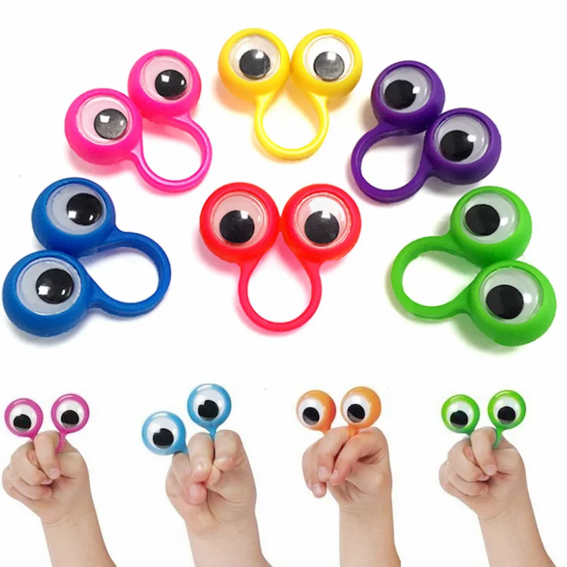 5Pcs Attractive Interactive Wiggle Eye Finger Puppets Plastic Rings Fun