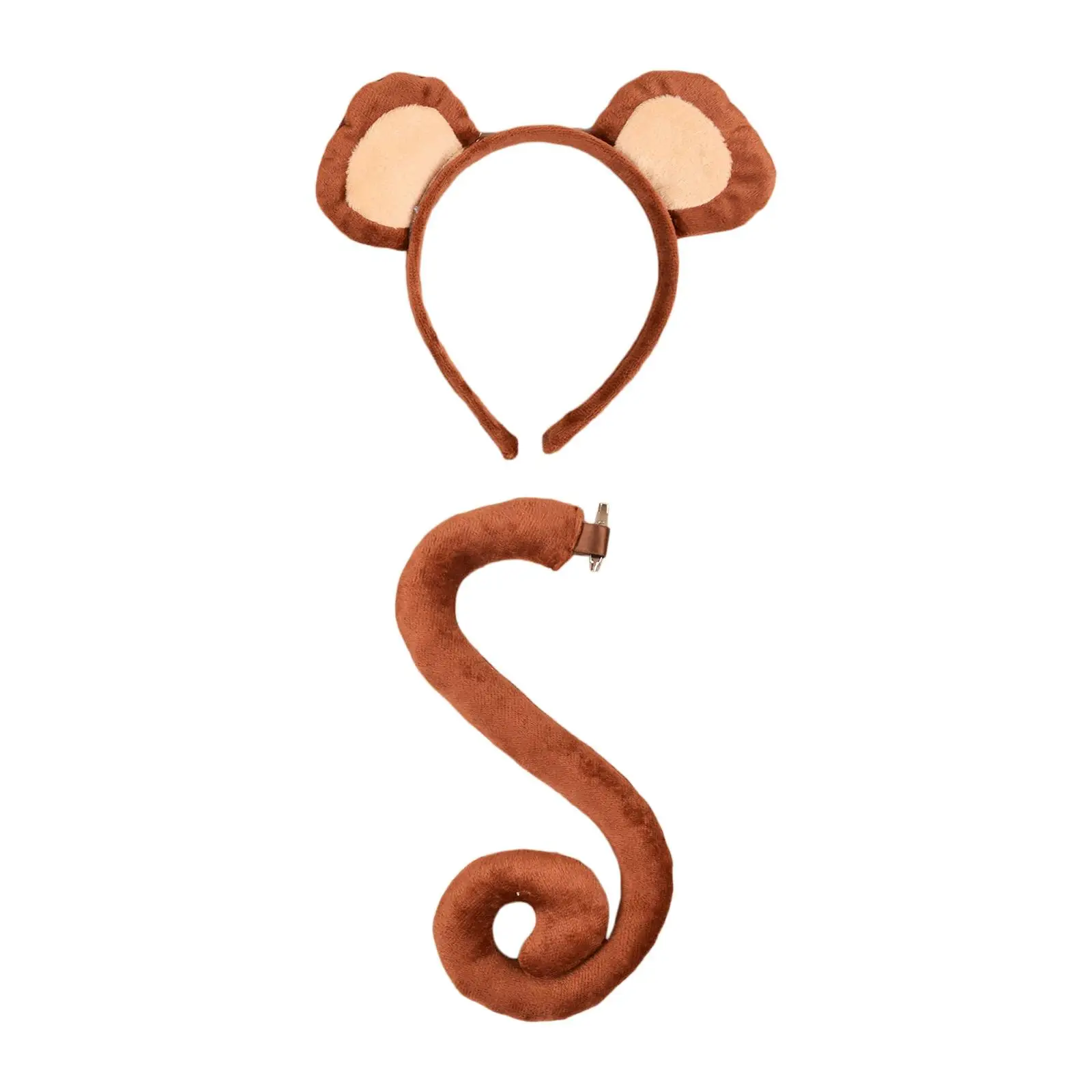 Monkey Costume Set Cute Ears Headband Tail Cosplay Halloween Stage Performances Soft Fabric Animal Ears Clip Kids 2 Piece cosplay accessories,cosplay headpiece