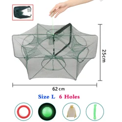 Enhanced Fishing Net with Automatic Folding Trap Mechanism for Crayfish, Crab, Shrimp, and Smelt (Size L 6 Holes)