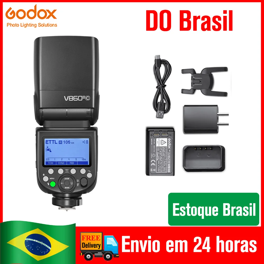 (DO Brasil) Godox V860-III V860III-C V860III-S V860III-N TTL HSS Speedlite Flash para Canon Nikon Sony ZVE10 A7 III Câmeras DSLR
