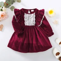 Christmas Party Skirt Baby Girl Long Sleeve Ruffle Satin Finish Dress Fashion Holiday Autumn Winter Wear for Kids Girl 0-7 Years 1