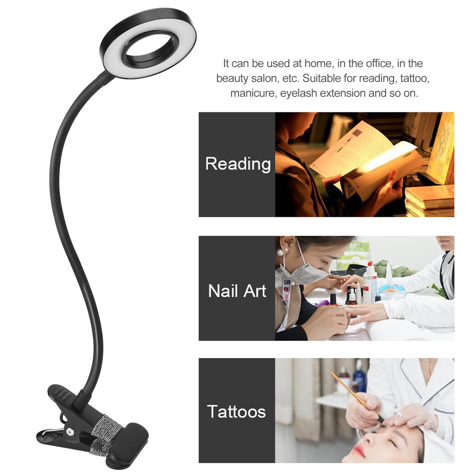 LED Beauty Makeup Table Lamp Clip-on Desk Lamp for Tattoo Nail Art Reading Lamp Eye Protection Bendable USB Lighting Lamp