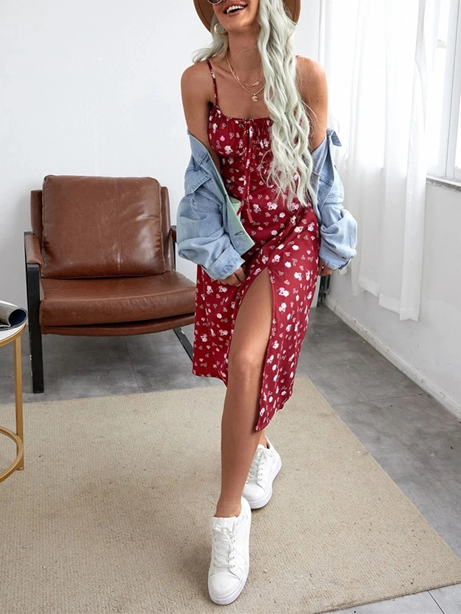 sheller 新品未使用！side open flower dress LXXWMxBH Women 2024 Summer Short Sleeve Dress Slim Fit