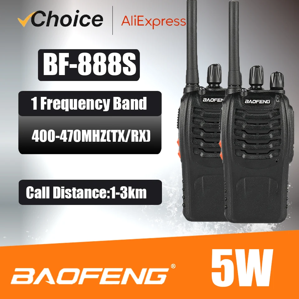 Baofeng Official Store 2Pcs BF 888S Walkie Talkie UHF 400 470MHz Long Range Two Way Ham Radios Transceiver for Hunting Hotel
