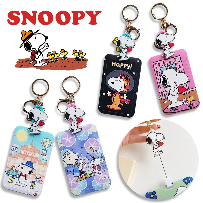 Snoopy Charlie Card Holder Retractable Keychain Cartoon Cute Students Badge  Reel Clip School Meal Bus Nurse IC ID Card Cover