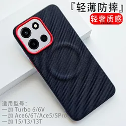 Luxury Nylon Leather Magnetic Back Cover - Shockproof and Stylish Case for Oneplus Turbo 6V (Black)