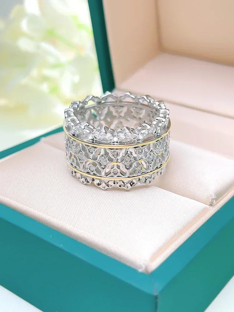 Light Luxury Italian Craft 925 Silver Fashion Style Ring Set with High Carbon Diamond Engagement Jewelry