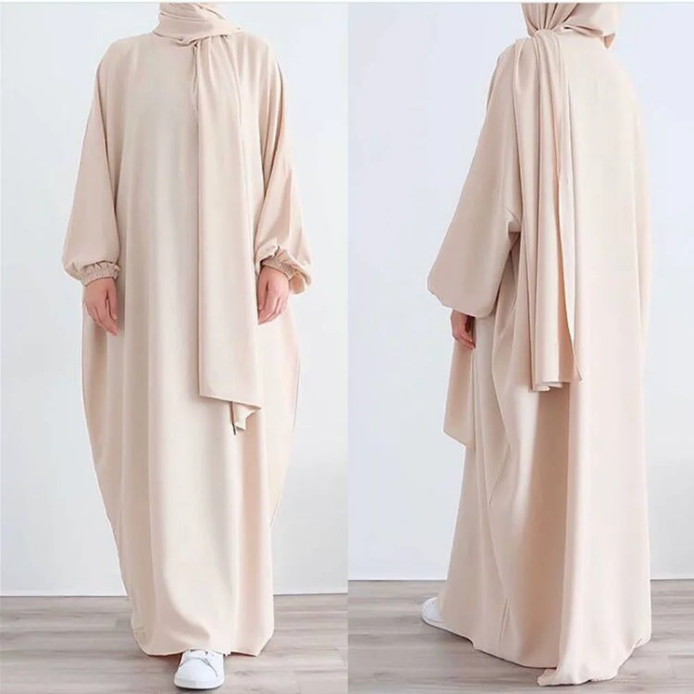Ramadan Hoody Abaya for Women Islamic Clothing Prayer Long Dress Sewn Scarf Jilbab Muslim Hijab Abayas Dubai Kaftan Robe Outfit